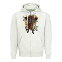 Oatmeal Heather highland cow with sunflower Zipper Hoodie - RanaPortraitStore