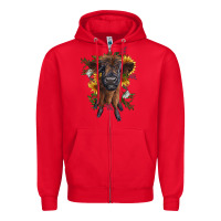 Red highland cow with sunflower Zipper Hoodie - RanaPortraitStore