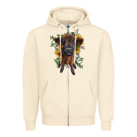 Sandshell highland cow with sunflower Zipper Hoodie - RanaPortraitStore