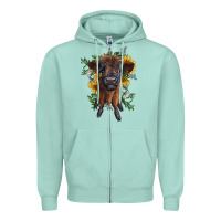 Seafoam highland cow with sunflower Zipper Hoodie - RanaPortraitStore