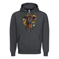 Smoke highland cow with sunflower Zipper Hoodie - RanaPortraitStore