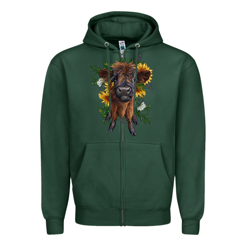 Highland Cow With Sunflower Zipper Hoodie by RanaPortraitStore | Teevron