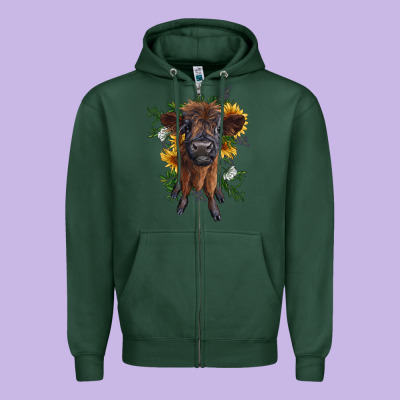 Highland Cow With Sunflower Zipper Hoodie Designed By Ranaportraitstore