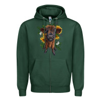 Sports Green highland cow with sunflower Zipper Hoodie - RanaPortraitStore