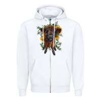 White highland cow with sunflower Zipper Hoodie - RanaPortraitStore