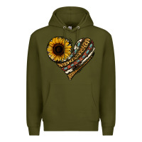 Army Green western sunflower leopard cowhide heart Premium Hoodie - Jasminsmagicworld