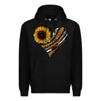 Black western sunflower leopard cowhide heart Premium Hoodie - Jasminsmagicworld