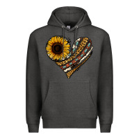 Charcoal Heather western sunflower leopard cowhide heart Premium Hoodie - Jasminsmagicworld