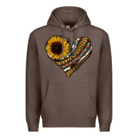 Coffee western sunflower leopard cowhide heart Premium Hoodie - Jasminsmagicworld
