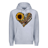 Heather Grey western sunflower leopard cowhide heart Premium Hoodie - Jasminsmagicworld