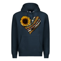 Navy western sunflower leopard cowhide heart Premium Hoodie - Jasminsmagicworld