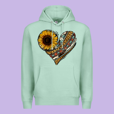 Western Sunflower Leopard Cowhide Heart Premium Hoodie Designed By Jasminsmagicworld