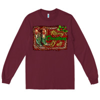 Burgundy Merry Christmas Y'all Boots Long Sleeve Tee - RanaPortraitStore