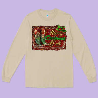 Long Sleeve Tee Merry Christmas Y'all Boots