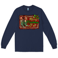 Navy Merry Christmas Y'all Boots Long Sleeve Tee - RanaPortraitStore