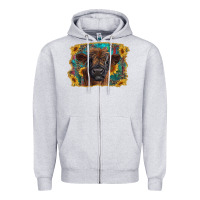 Heather Grey highland cow calf with western background Zipper Hoodie - RanaPortraitStore