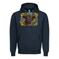 Navy highland cow calf with western background Zipper Hoodie - RanaPortraitStore