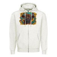 Oatmeal Heather highland cow calf with western background Zipper Hoodie - RanaPortraitStore