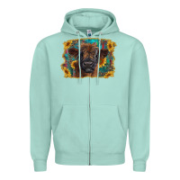 Seafoam highland cow calf with western background Zipper Hoodie - RanaPortraitStore