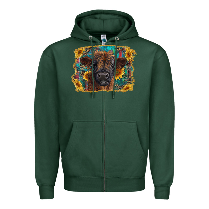 Highland Cow Calf With Western Background Zipper Hoodie by RanaPortraitStore | Teevron