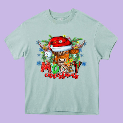 Mooey Christmas Heavy Core Tee Designed By Cowhidedigitalart