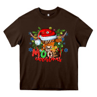Chocolate Brown Mooey Christmas Heavy Core Tee - CowhideDigitalArt