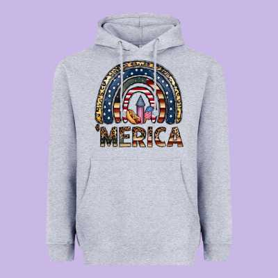 Merica Rainbow Heavyweight Hoodie Designed By Cowhidedigitalart