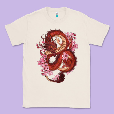 Red Dragon And Sakura Cherry Blossoms Classic Tee Designed By Ranaportraitstore
