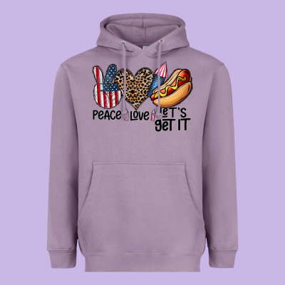 Peace Love Let's Get It Heavyweight Hoodie Designed By Cowhidedigitalart