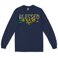 Navy blessed life western Long Sleeve Tee - texasbilliewilder