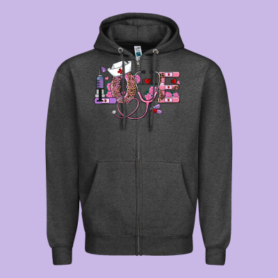 Valentine's Day Nurse Love Zipper Hoodie Designed By Ranaportraitstore