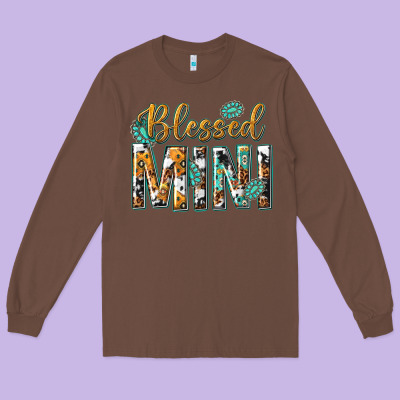 Long Sleeve Tee blessed mini with leopard and aztec