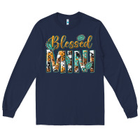 Navy blessed mini with leopard and aztec Long Sleeve Tee - texasbilliewilder