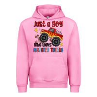 Fuchsia Pink just a boy who loves monster trucks Urban Hoodie - MaliasSmallBusiness