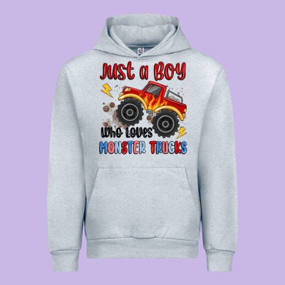 Just A Boy Who Loves Monster Trucks Urban Hoodie Designed By Maliassmallbusiness