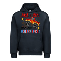 Navy just a boy who loves monster trucks Urban Hoodie - MaliasSmallBusiness