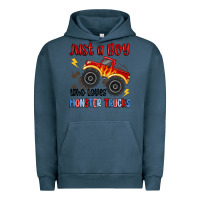 Pigment Midnight Navy just a boy who loves monster trucks Urban Hoodie - MaliasSmallBusiness