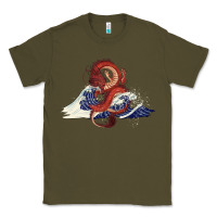 Army Green asian dragon and ocean waves Classic Tee - RanaPortraitStore
