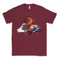 Burgundy asian dragon and ocean waves Classic Tee - RanaPortraitStore