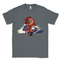 Charcoal Heather asian dragon and ocean waves Classic Tee - RanaPortraitStore