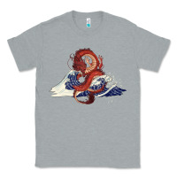 Heather Grey asian dragon and ocean waves Classic Tee - RanaPortraitStore
