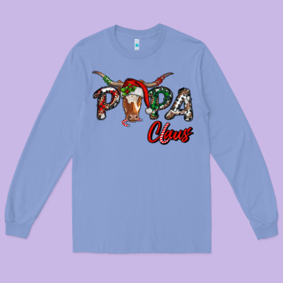 Long Sleeve Tee Papa Claus With Long Horn Western Christmas