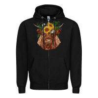 Black highland cow with sunflowers Zipper Hoodie - RanaPortraitStore