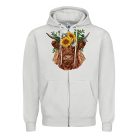 Dove Grey highland cow with sunflowers Zipper Hoodie - RanaPortraitStore