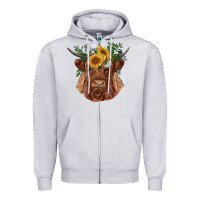 Heather Grey highland cow with sunflowers Zipper Hoodie - RanaPortraitStore