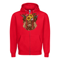 Red highland cow with sunflowers Zipper Hoodie - RanaPortraitStore