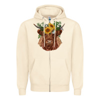 Sandshell highland cow with sunflowers Zipper Hoodie - RanaPortraitStore
