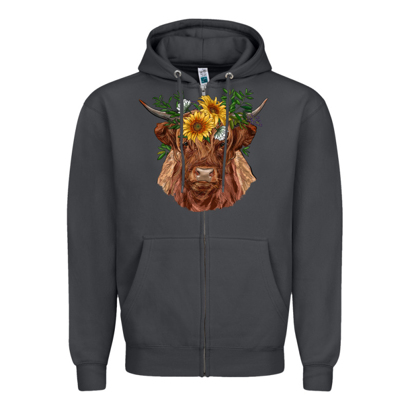 Highland Cow With Sunflowers Zipper Hoodie by RanaPortraitStore | Teevron