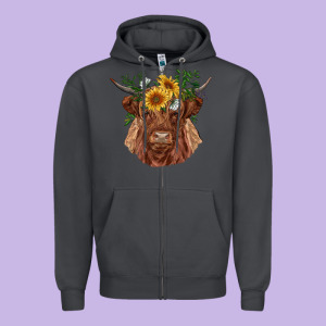 Highland Cow With Sunflowers Zipper Hoodie Designed By Ranaportraitstore