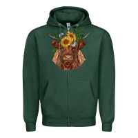 Sports Green highland cow with sunflowers Zipper Hoodie - RanaPortraitStore